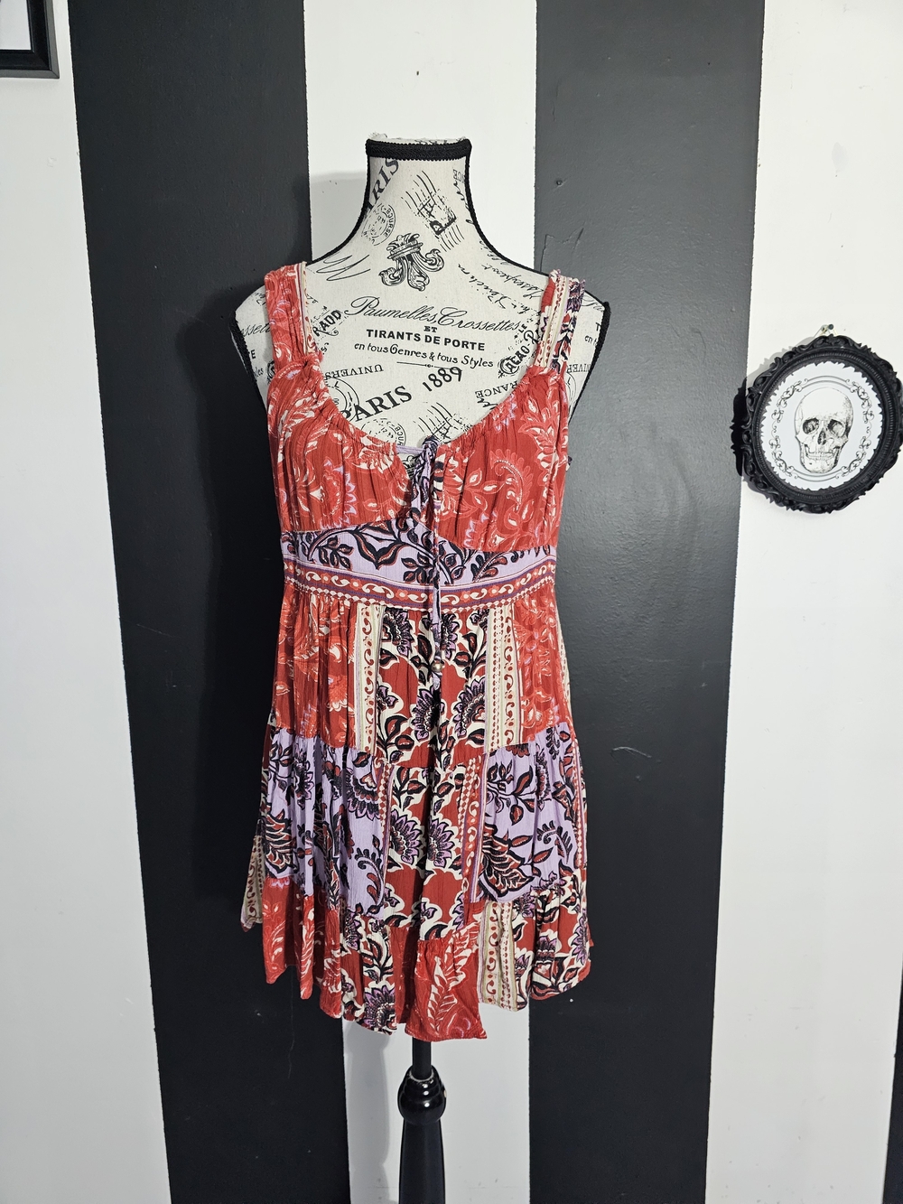 Angie Red & Lavender Patchwork Mini Dress